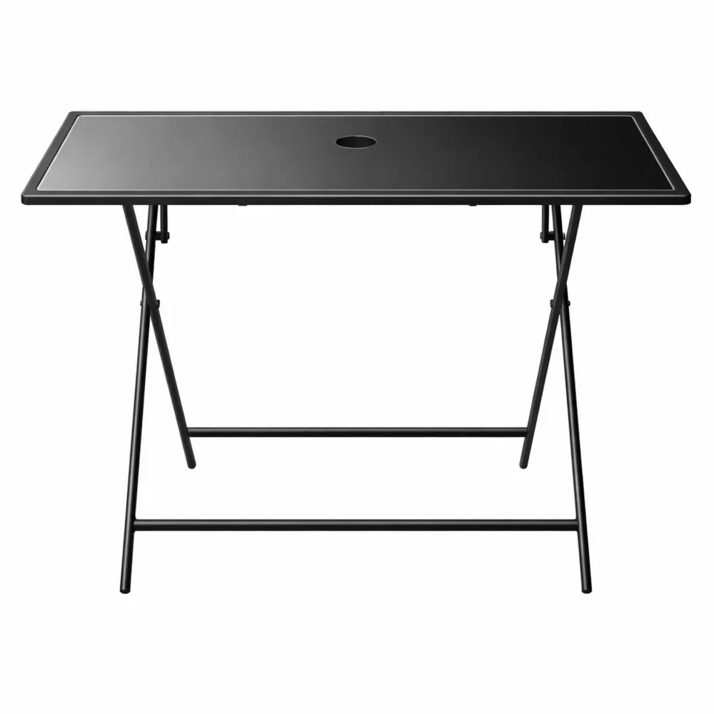 Table extérieure pliable pour 6 personnes, plateau en verre trempé, trou pour parasol-Furnispaceco