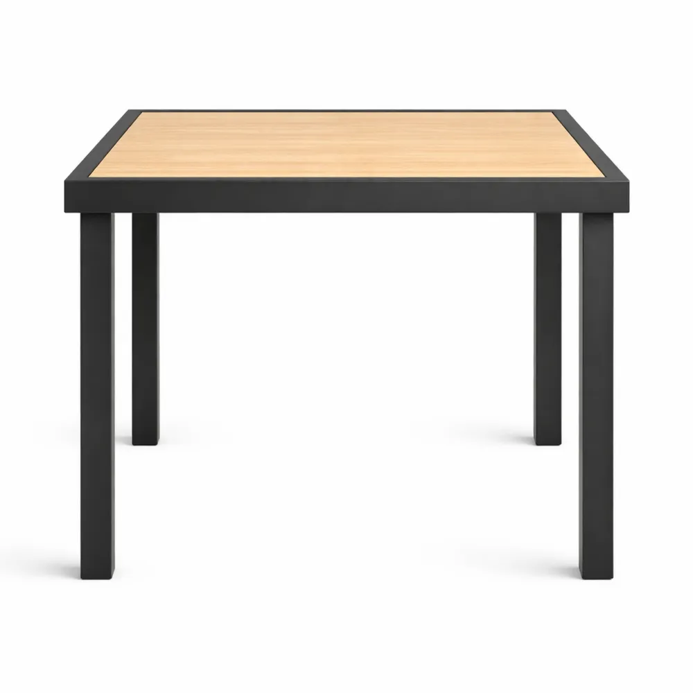 Table de Jardin Extérieure pour 4 Personnes en Aluminium, 78 x 78 x 74 cm, Finition Bois-Furnispaceco