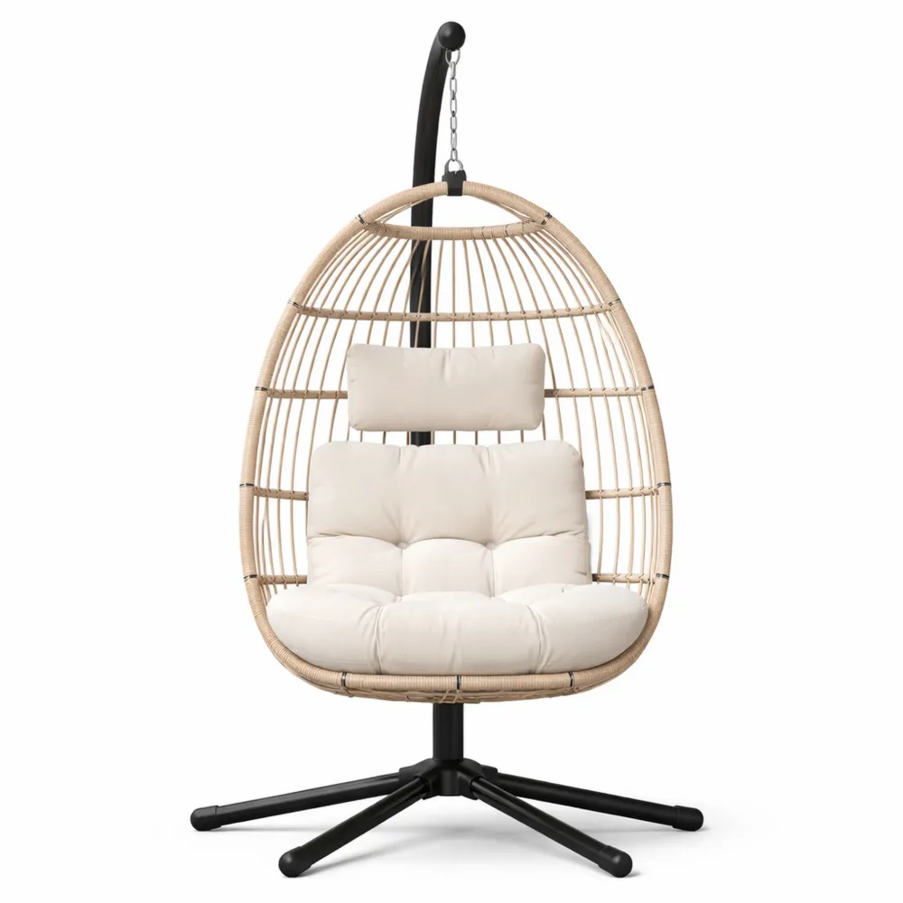 Chaise Suspendue avec Coussin Antidérapant, Capacité 204 kg pour Intérieur et Extérieur-Furnispaceco