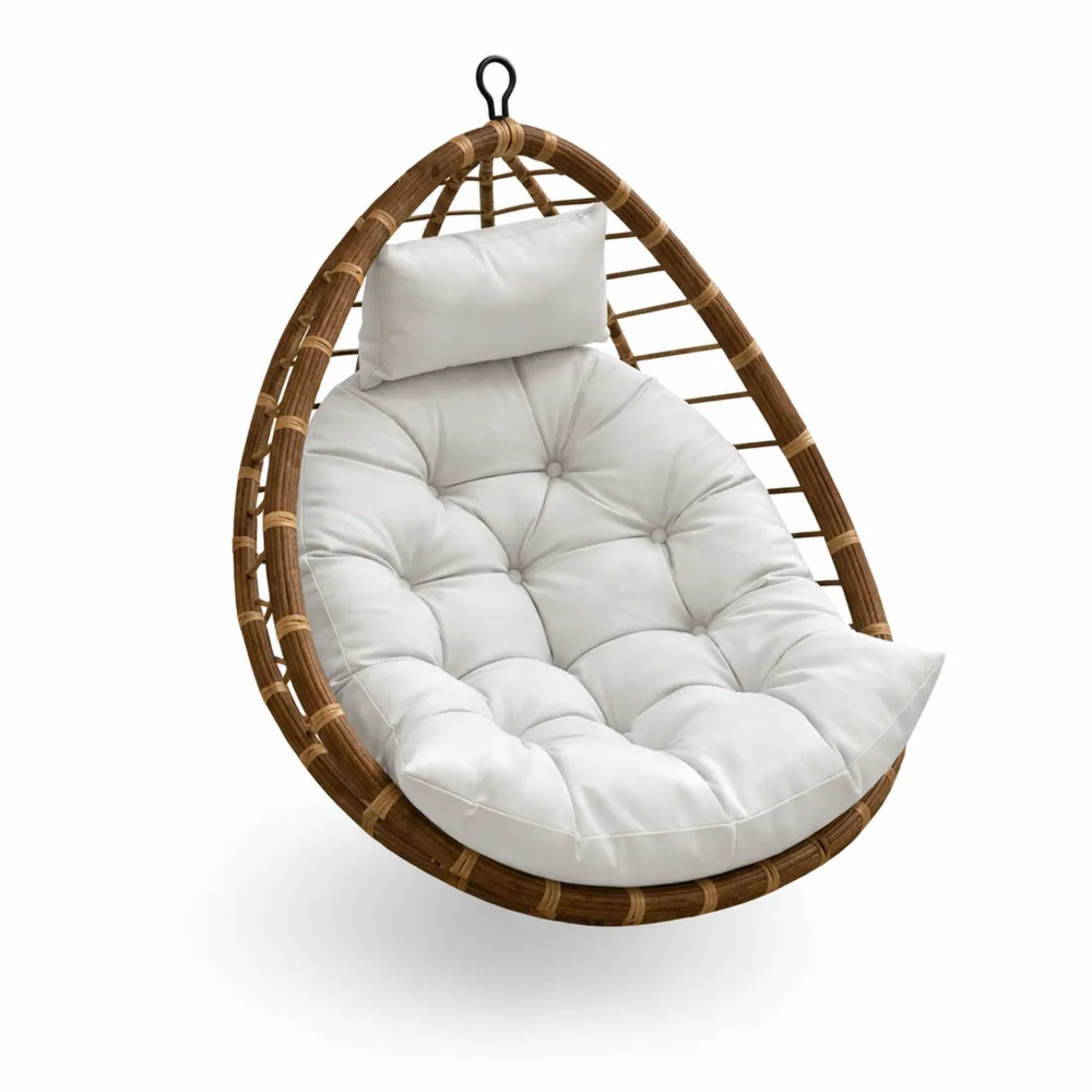 Fauteuil suspendu en rotin pour intérieur et extérieur, idéal pour terrasse et balcon, couleur grise-Furnispaceco