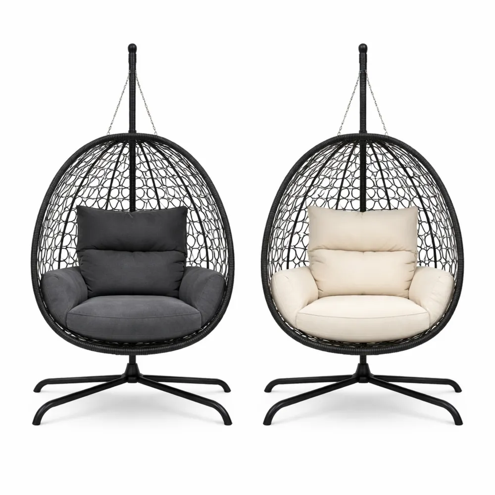 Chaise en Rotin Suspendue pour Intérieur et Extérieur, Balançoire de Jardin avec Support, Capacité 120kg-Furnispaceco