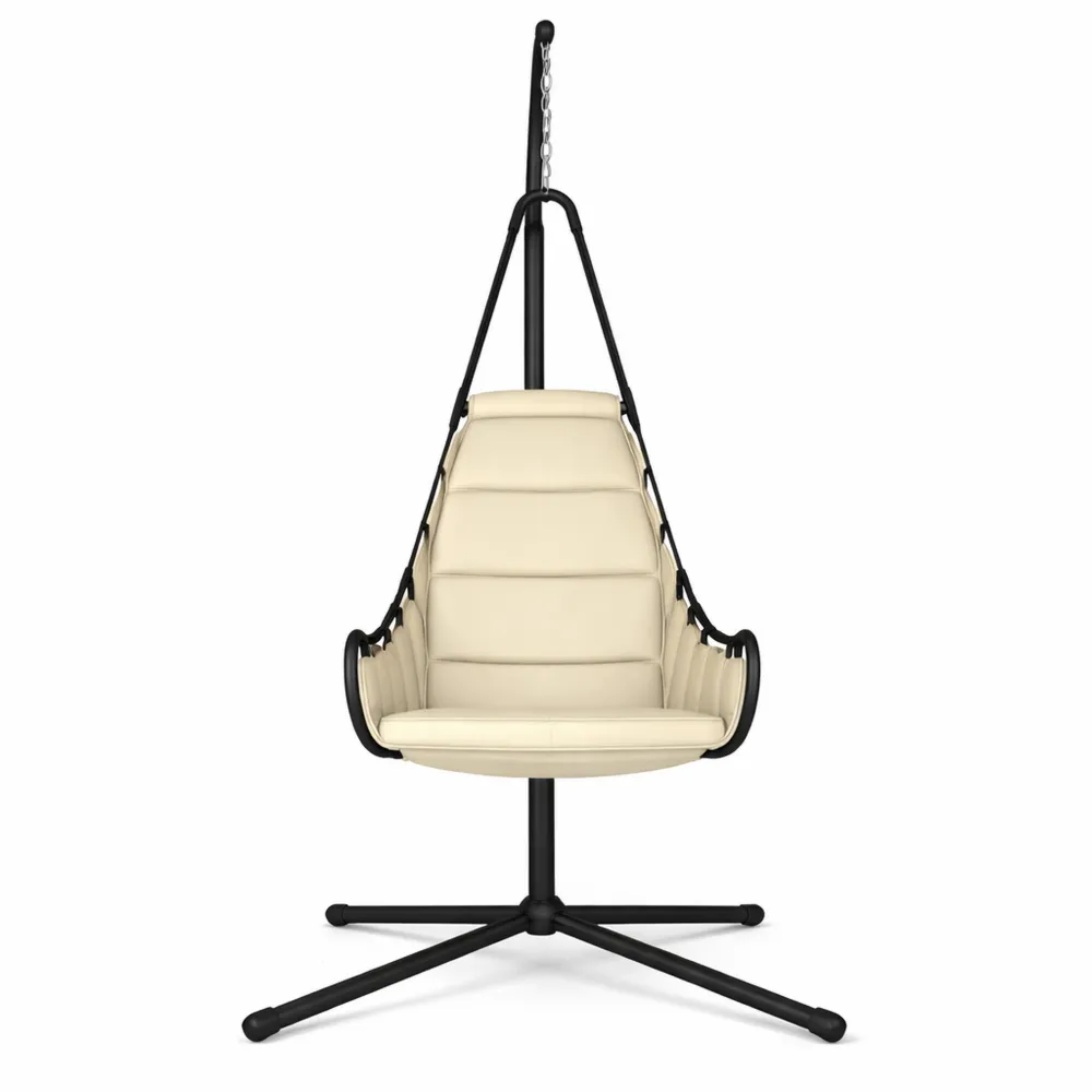 Fauteuil Suspendu avec Support Métal pour Intérieur et Extérieur, Charge 120 kg, Beige-Furnispaceco