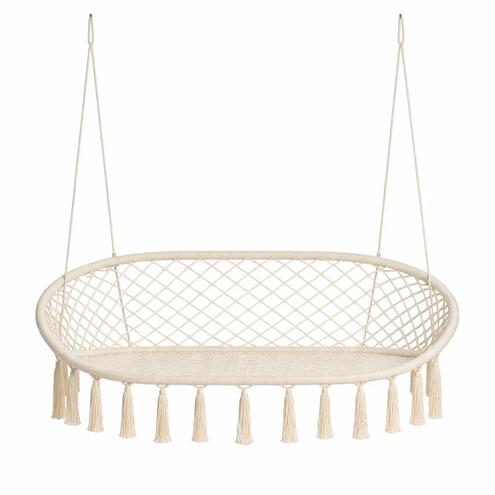 Banc Suspendu en Macramé Beige en Coton et Polyester-Furnispaceco