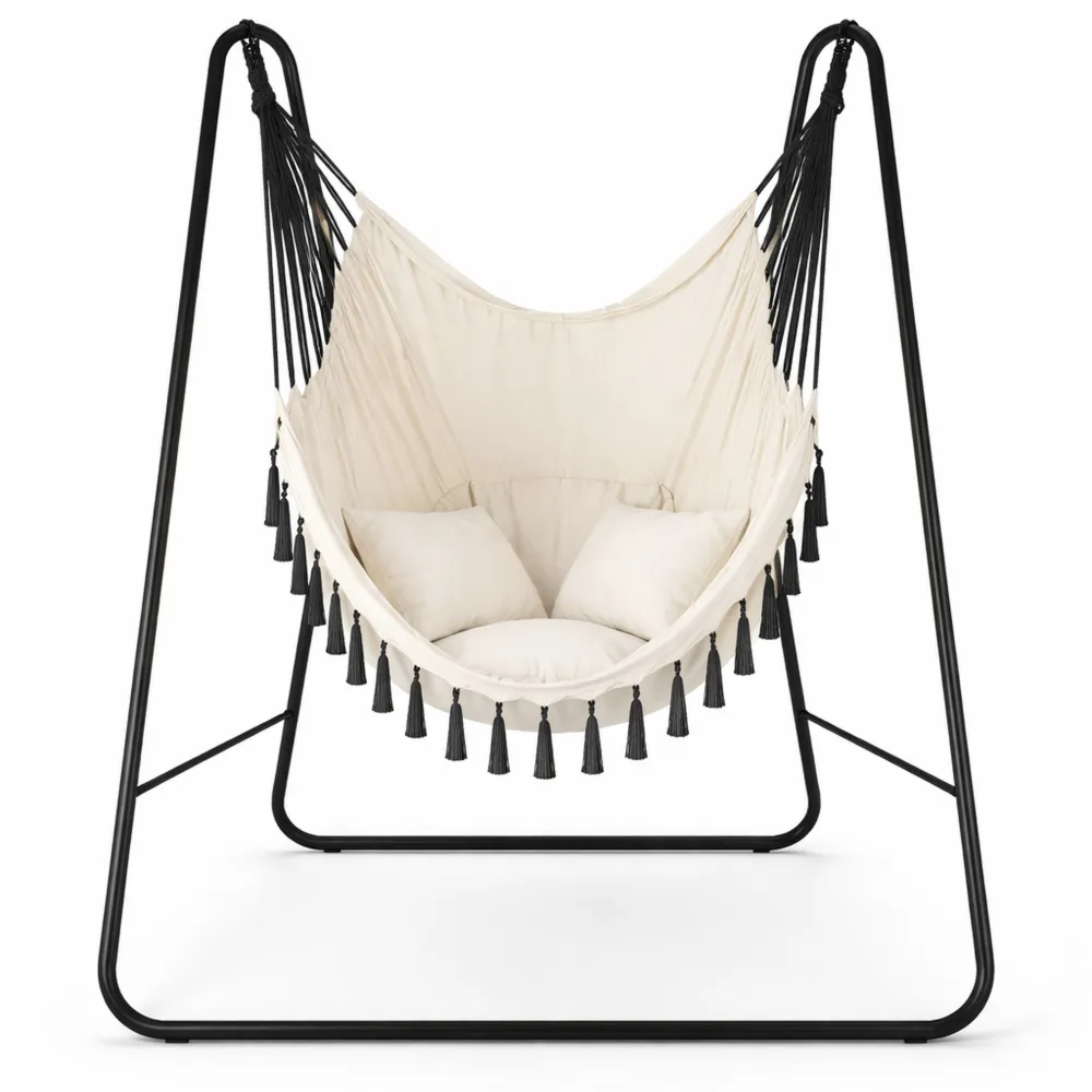 Chaise hamac pour intérieur et extérieur, capacité 100 kg, beige-Furnispaceco