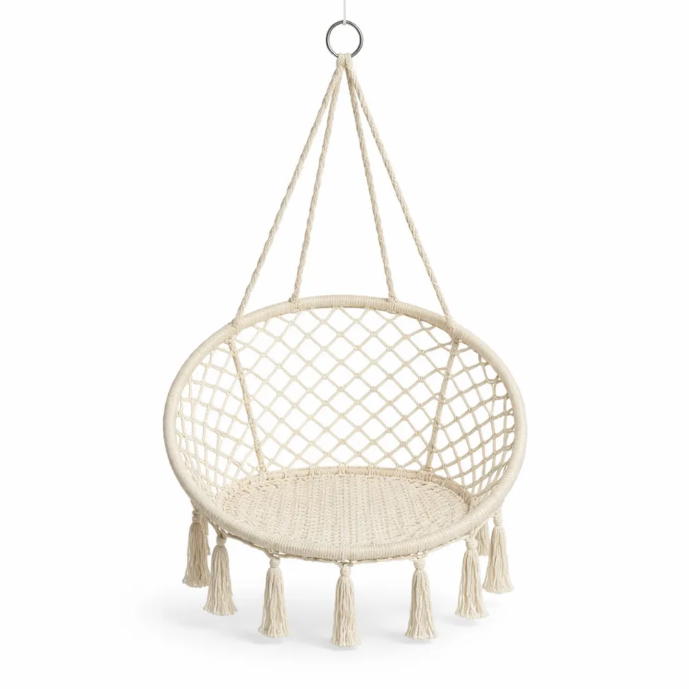 Chaise Hamac en Macramé pour Extérieur - Beige-Furnispaceco