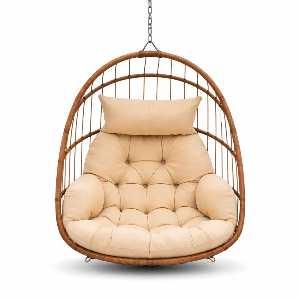 Chaise Hamac Suspendue avec Coussins et Cadre en Rotin pour Jardin-Furnispaceco