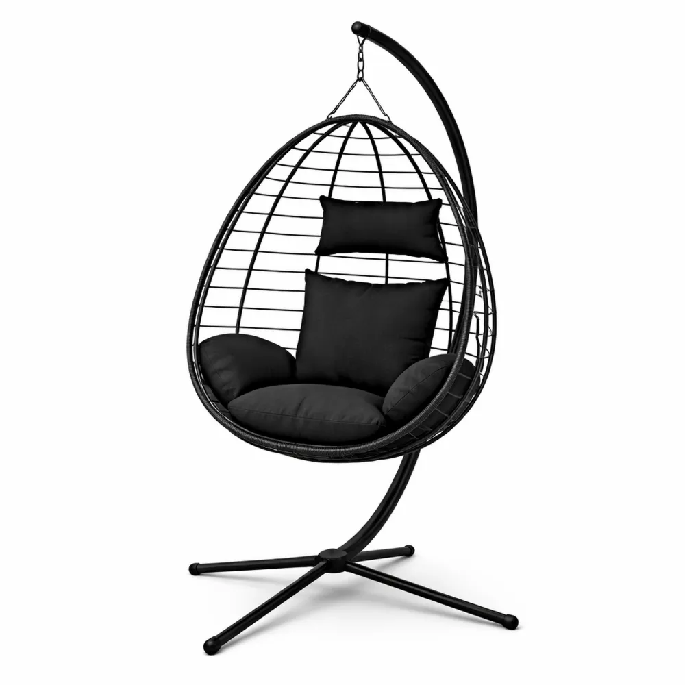 Fauteuil suspendu en rotin pour extérieur, avec coussins, charge maximale 150 kg-Furnispaceco