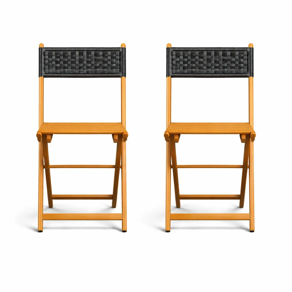 Ensemble de 2 chaises de bistrot en bois d'acacia et rotin noir-Furnispaceco