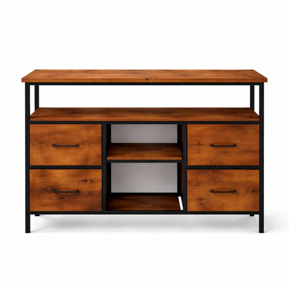 Meuble TV en bois avec éclairage LED et tiroirs-Nestcraftly