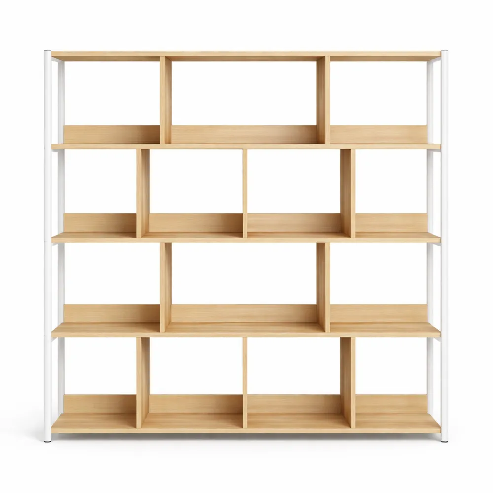 Étagère de Rangement 4 Niveaux en Bois, 14 Casiers pour Salon et Bureau-Nestcraftly