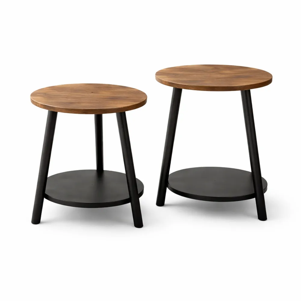 Ensemble de 2 Tables Basses Rondes avec Espace de Rangement-Nestcraftly