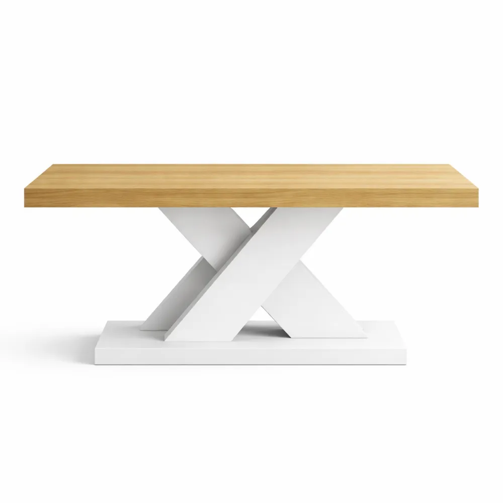 Table Basse Moderne avec Plateau en Bois et Pieds Croisés Blancs-Nestcraftly