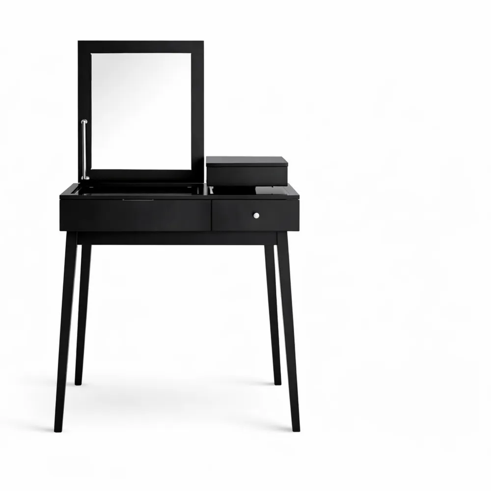 Table de maquillage moderne avec miroir rabattable et tiroirs-Nestcraftly