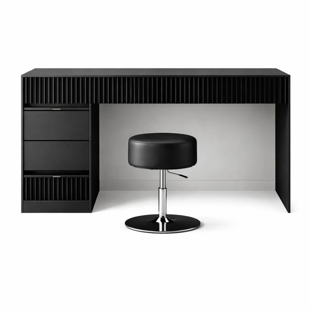Table de Maquillage avec Miroir LED et Tabouret, 120 cm, Noir-Nestcraftly
