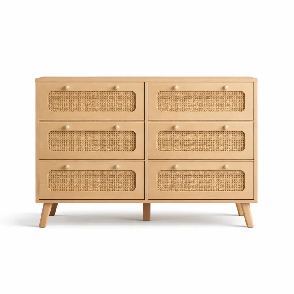 Commode en rotin à 6 tiroirs avec sécurité anti-basculement, pour chambre, salon et entrée-Nestcraftly