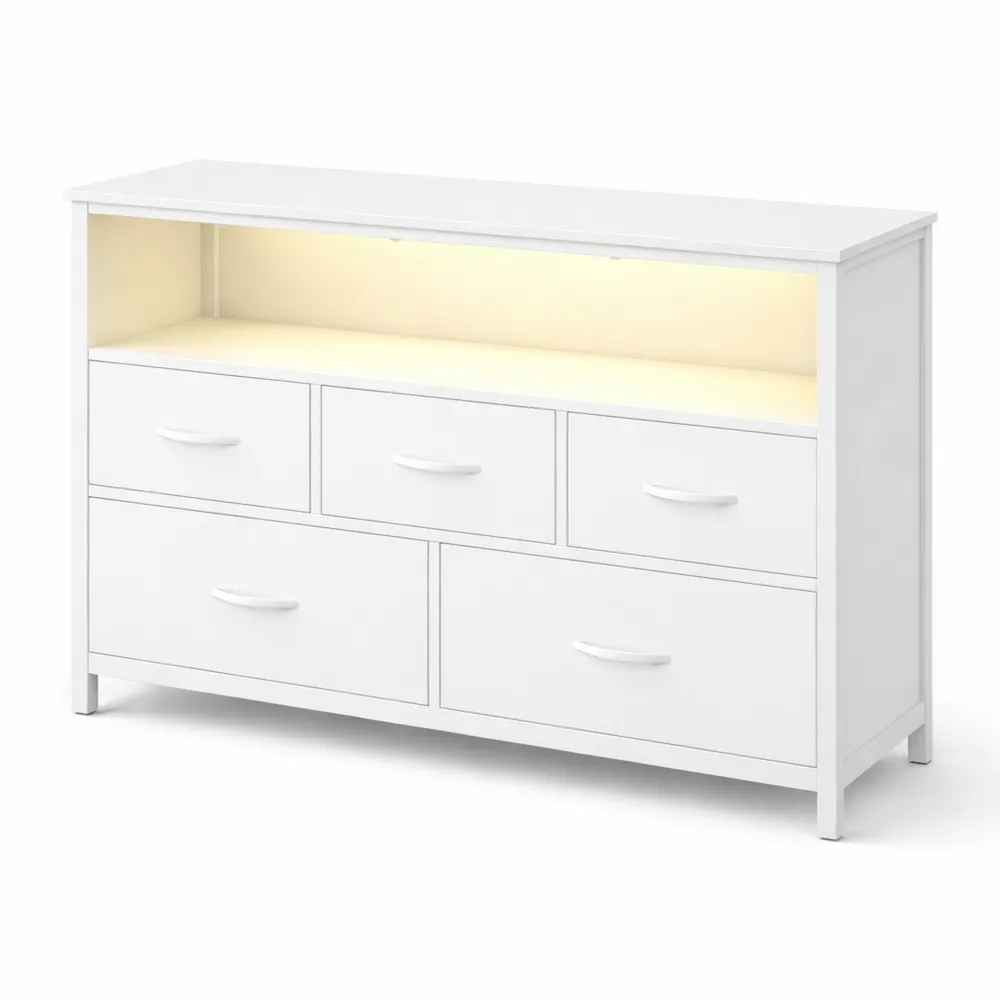 Commode chambre moderne avec éclairage LED réglable et 5 tiroirs-Nestcraftly