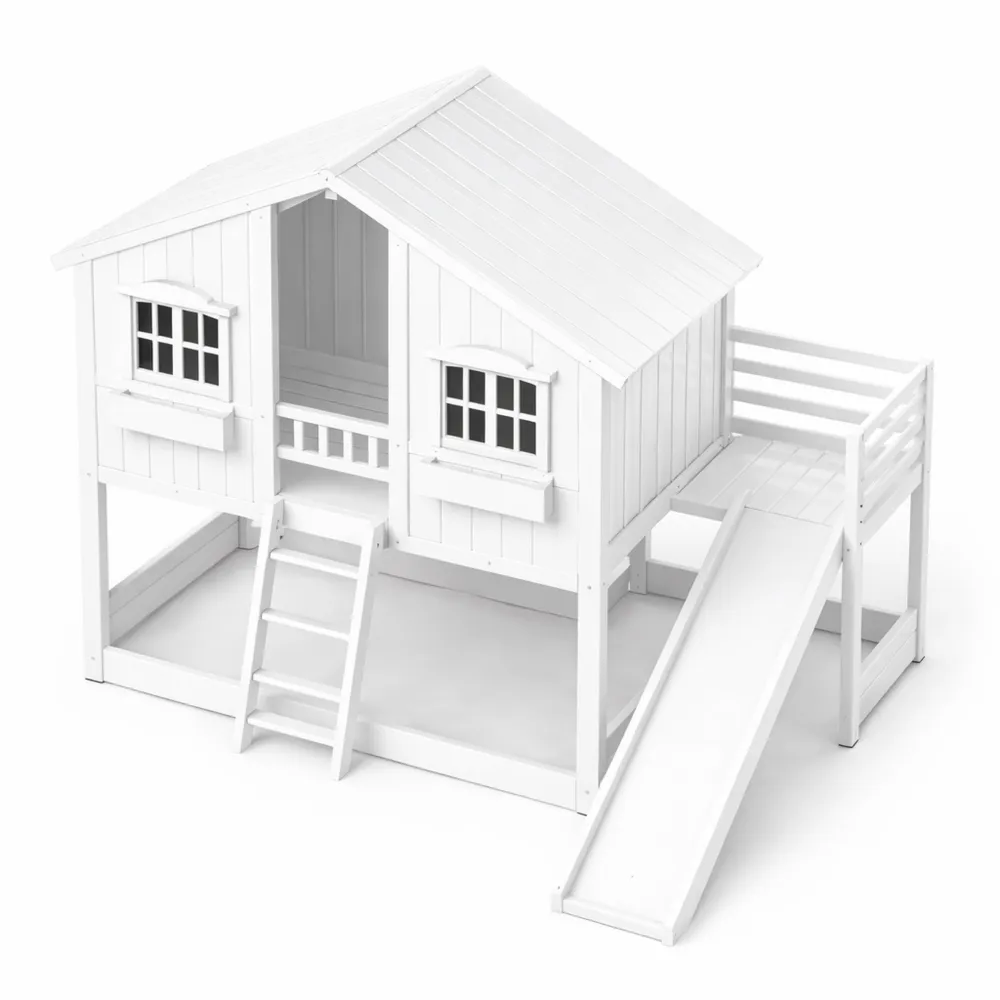 Lit enfant avec toboggan, échelle et protection anti-chute, 90x200 cm-Woodhavenxco