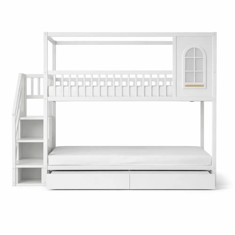 Lit superposé enfant avec sécurité et rangement 90x200 cm-Woodhavenxco