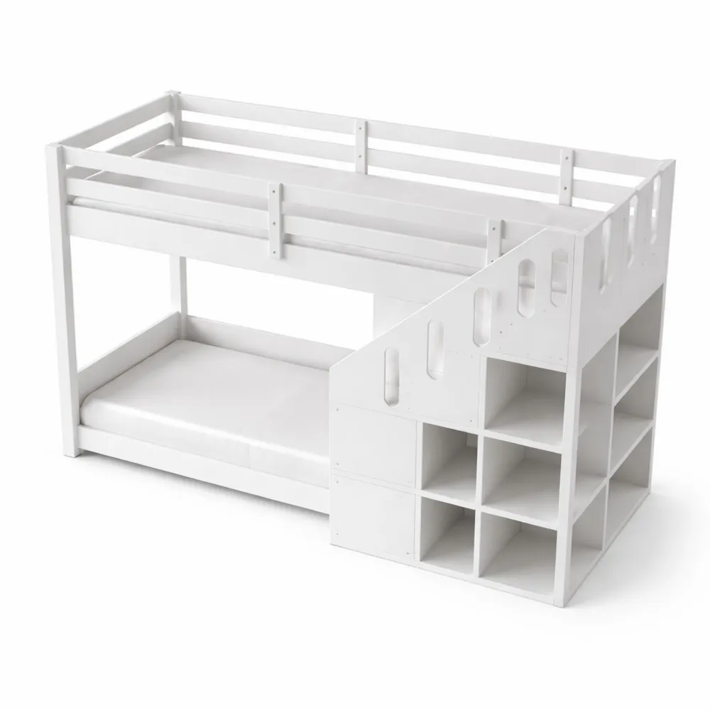 Lit mezzanine enfant avec rangements intégrés et escalier sécurisé-Woodhavenxco