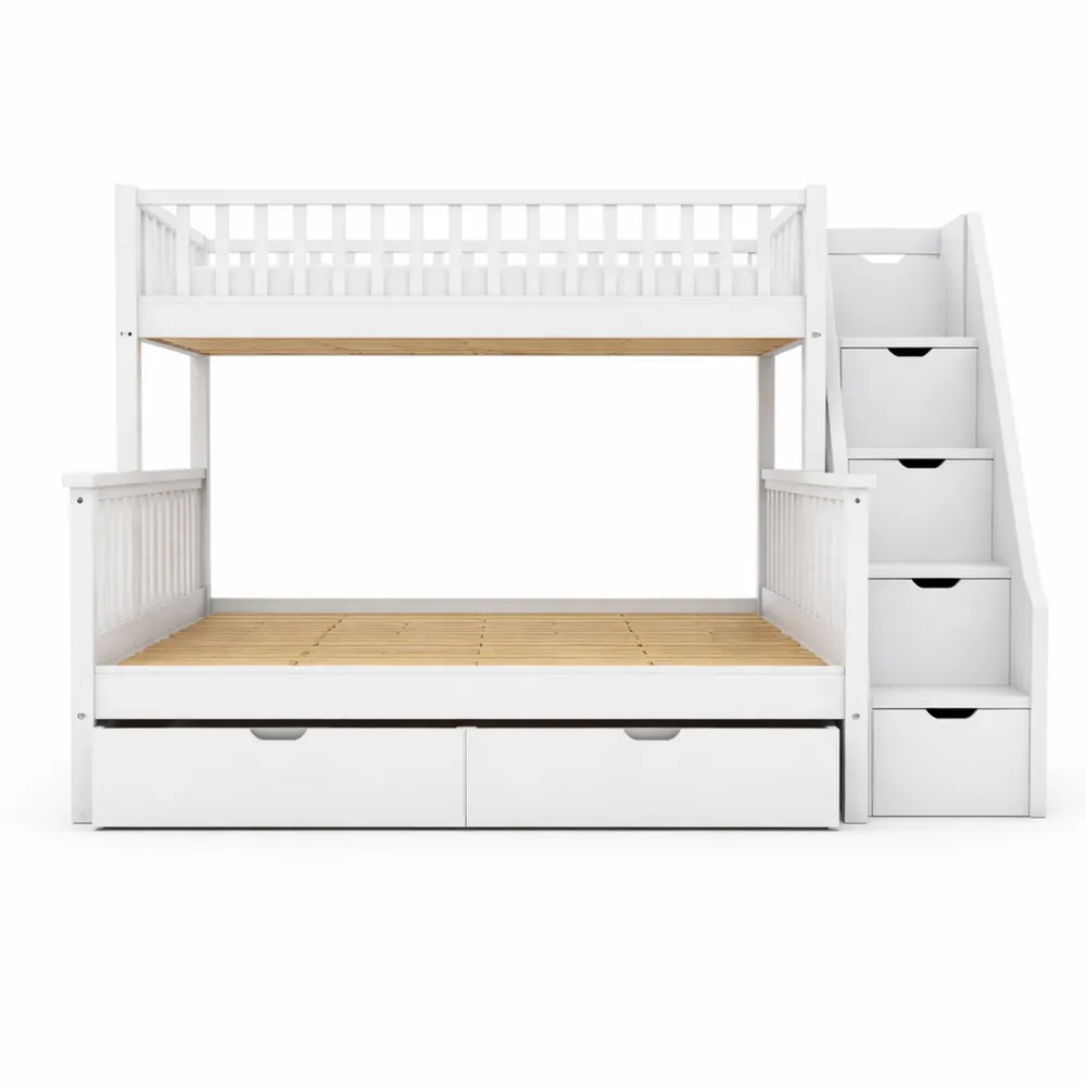 Lit superposé multifonction enfant avec tiroirs et tableau, sans matelas, blanc-Woodhavenxco