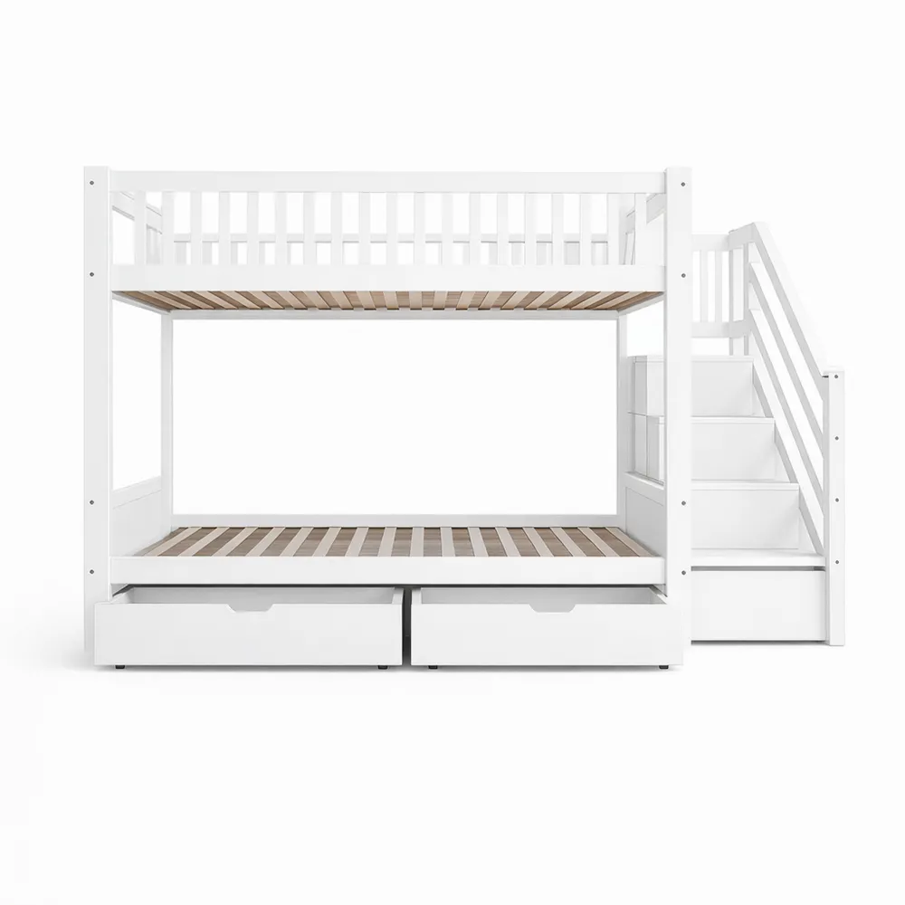Lit mezzanine multifonctionnel avec rangement intégré en bois blanc-Woodhavenxco