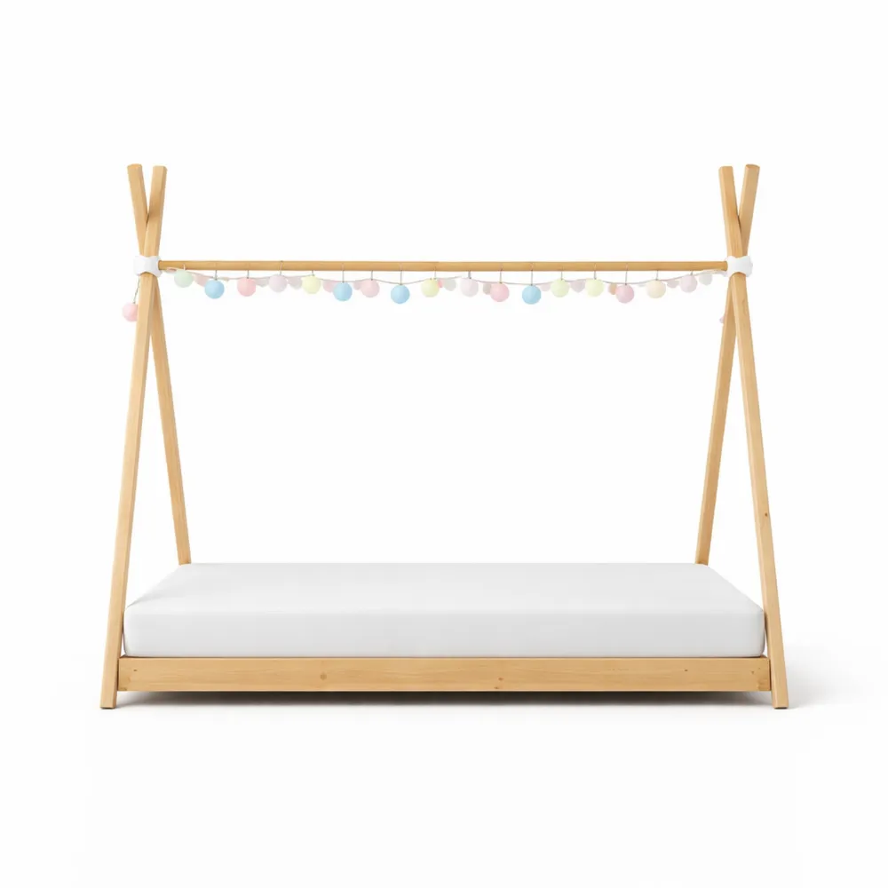 Lit Enfant Tipi avec Sommier 80 x 160 cm Naturel-Woodhavenxco