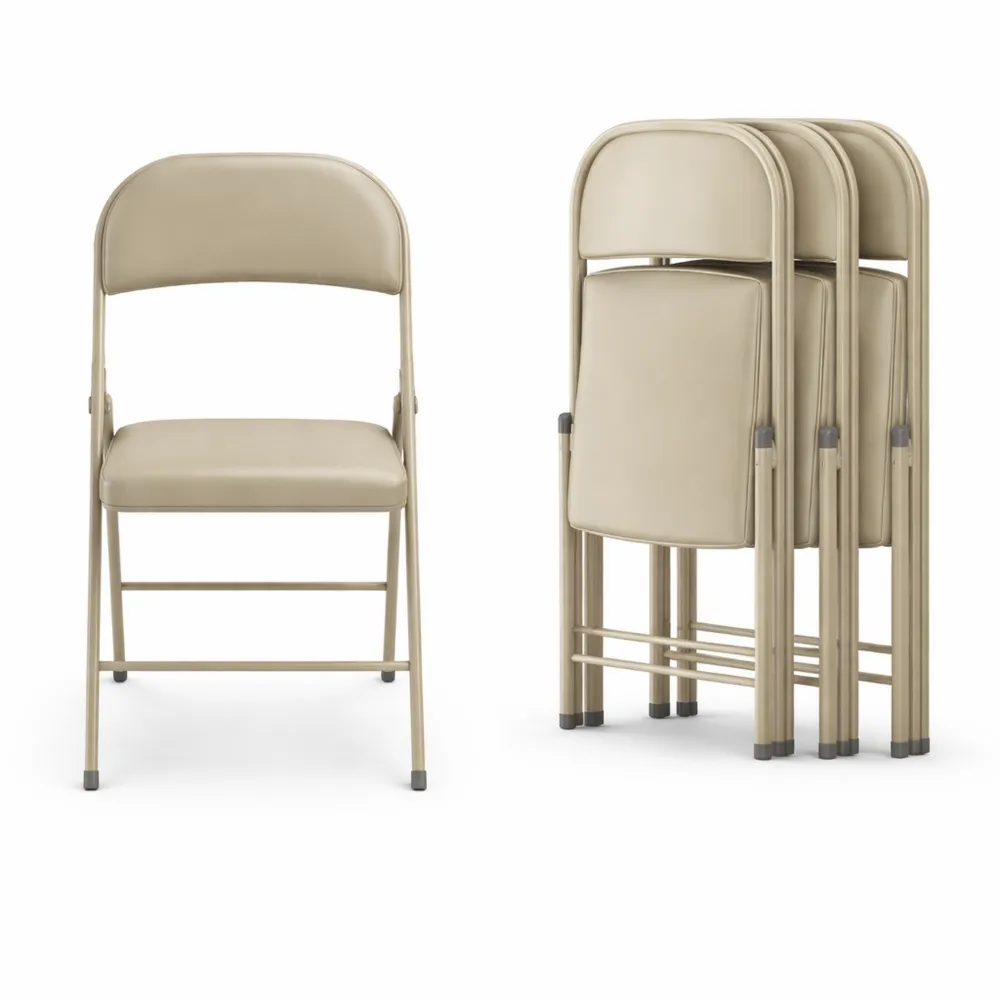 Chaise Pliante Extérieure Confortable avec Coussin Cuir, Ensemble de 4 pour Jardin et Camping-Woodhavenxco