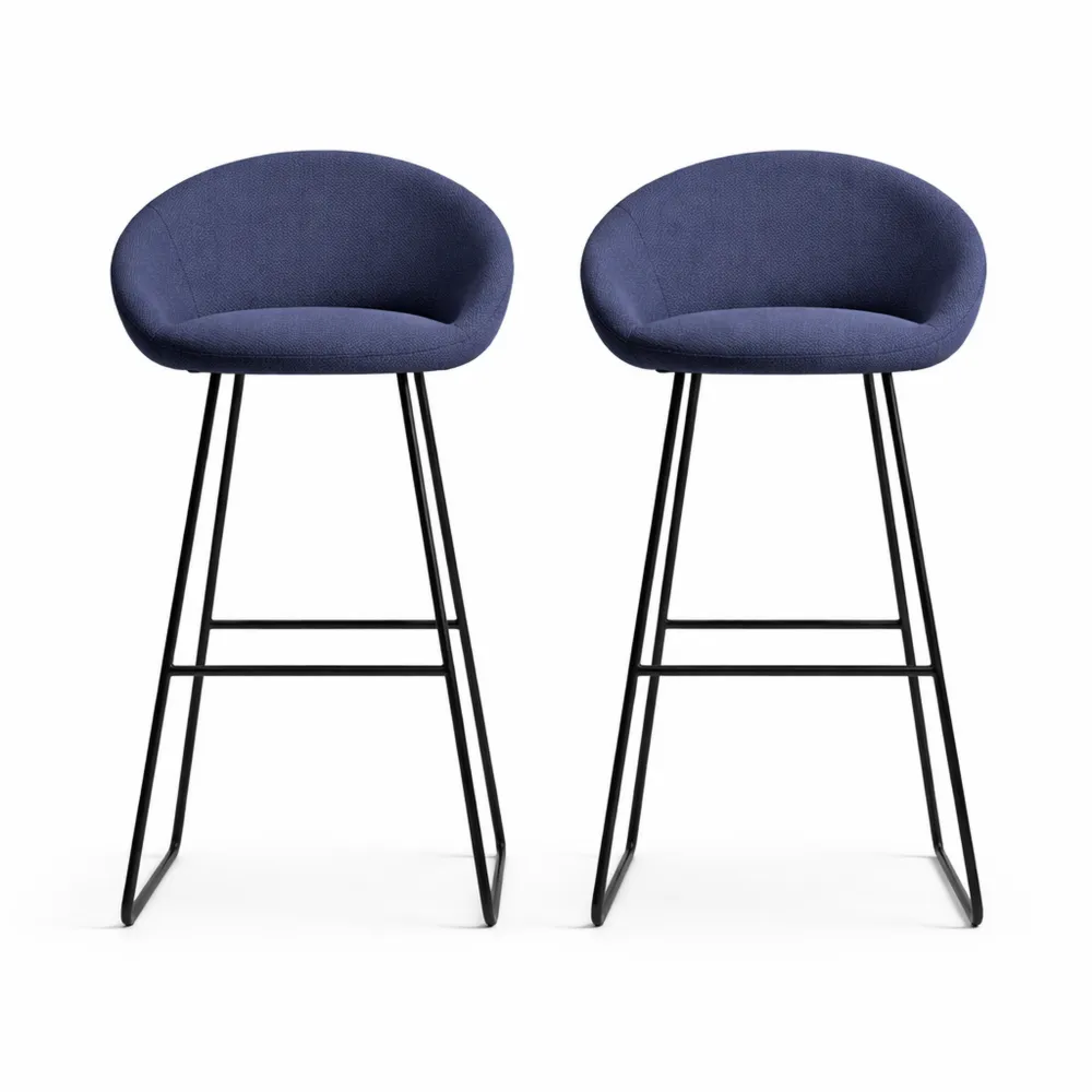 Ensemble de 2 Tabourets de Bar en Tissu Bleu Foncé avec Dossier-Homecraftedco