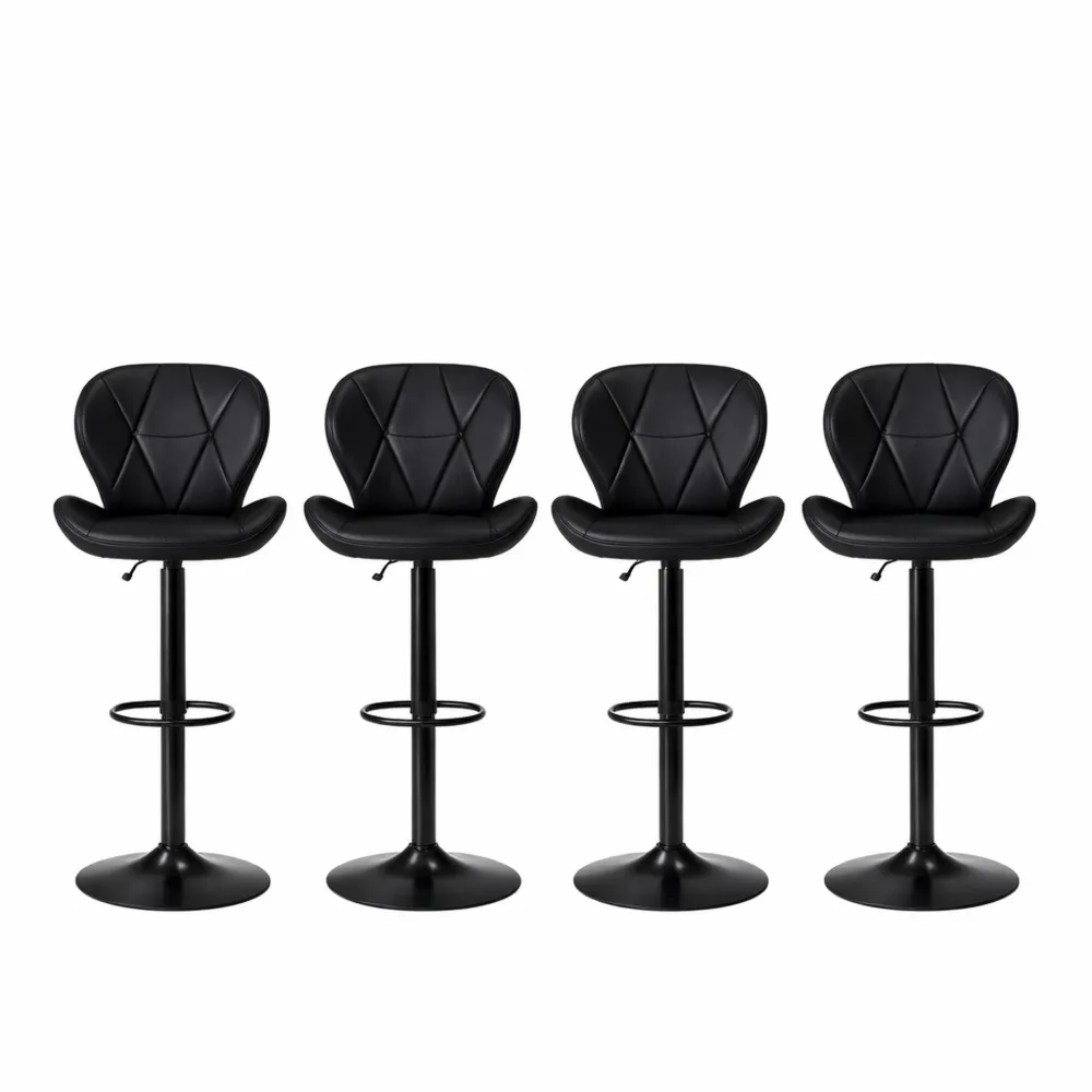 Lot de 4 tabourets de bar en velours noir avec dossier et repose-pieds ajustables-Homecraftedco