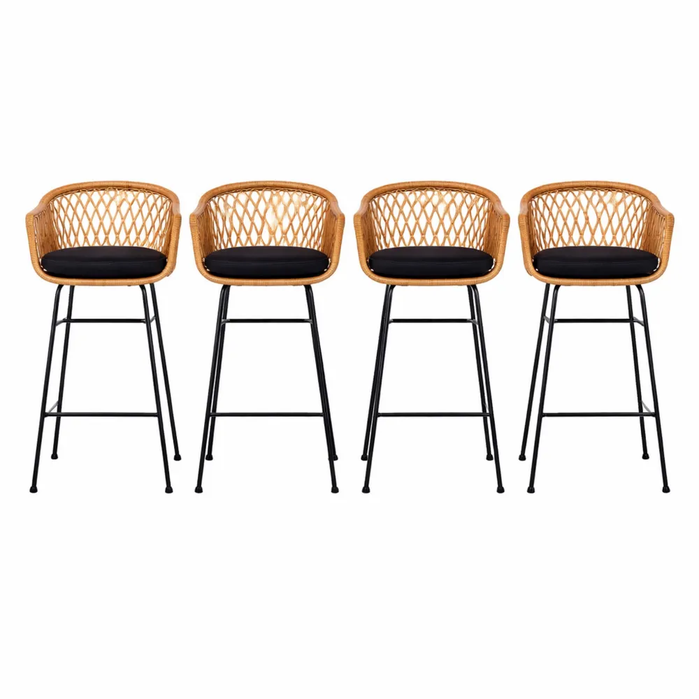 Ensemble de 4 tabourets effet rotin en bois et noir-Homecraftedco