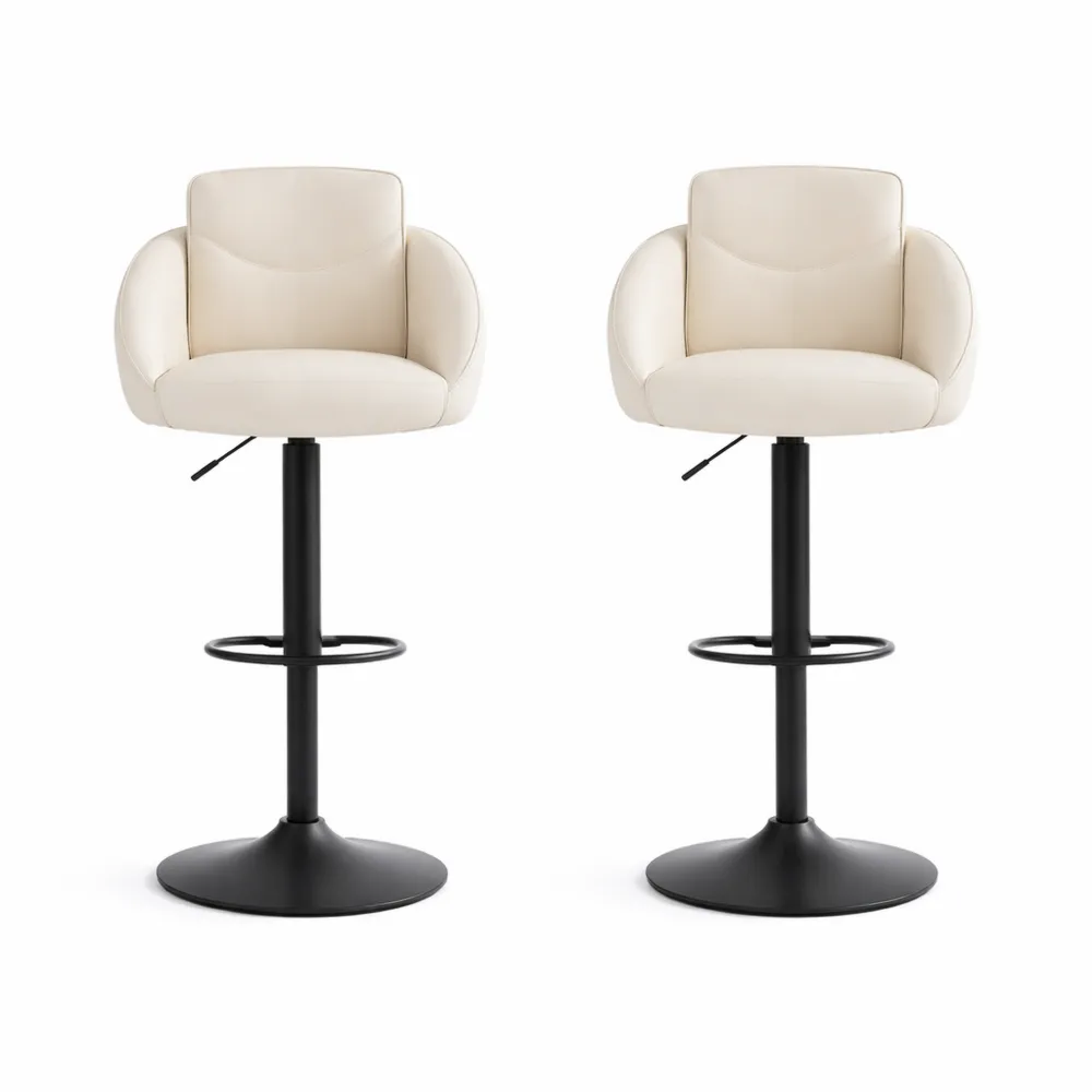 Lot de 2 chaises de bar en lin avec hauteur ajustable et repose-pieds, beige-Homecraftedco