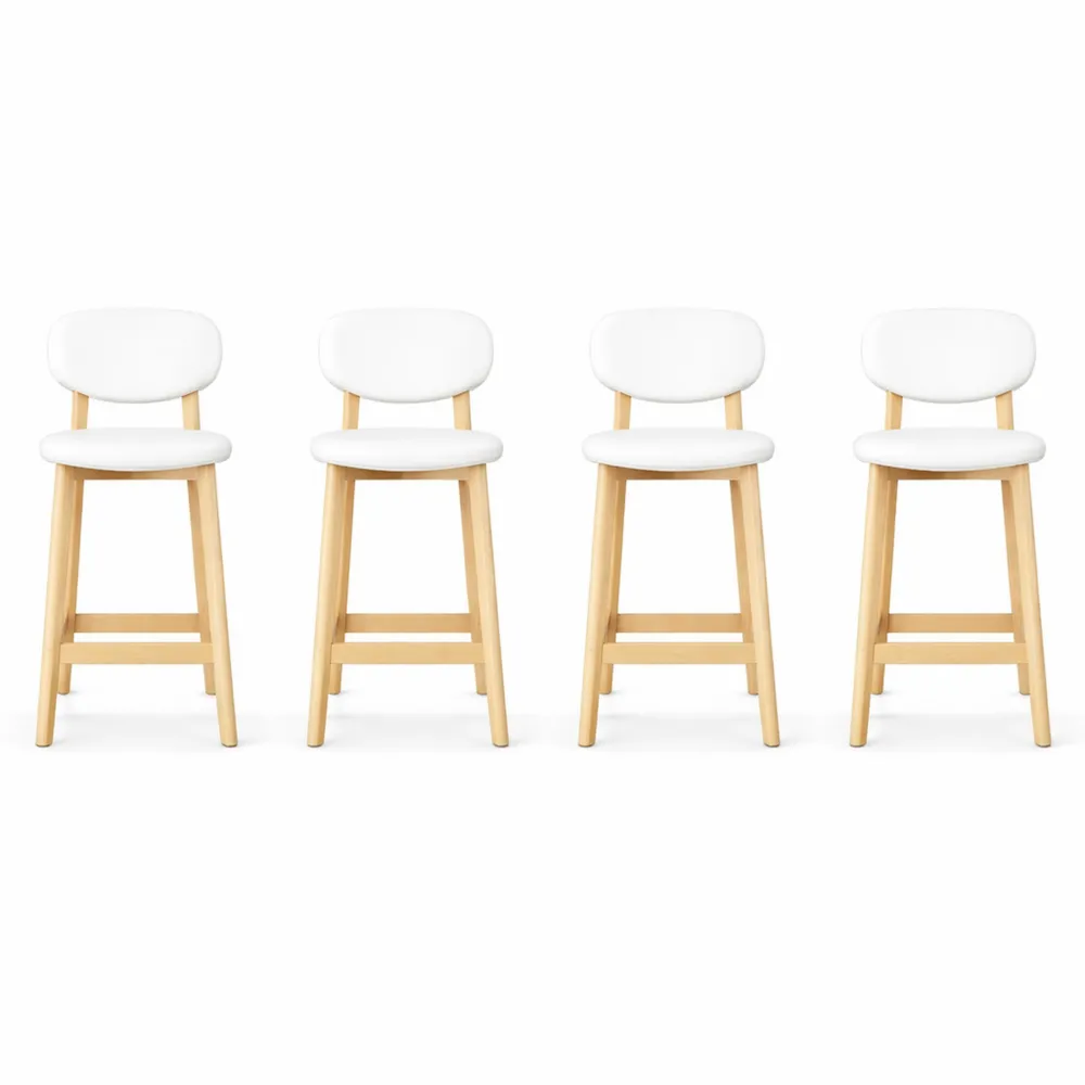 Lot de 4 tabourets de bar en cuir artificiel et bois, blancs-Homecraftedco