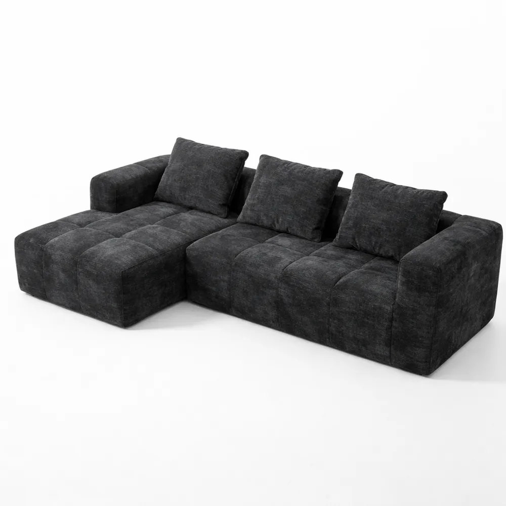 Canapé d'angle modulable 3 places avec coussins en tissu chenille-Homecraftedco