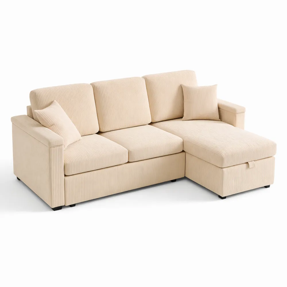 Canapé d'Angle 3 Places avec Rangements et Lampe LED-Homecraftedco