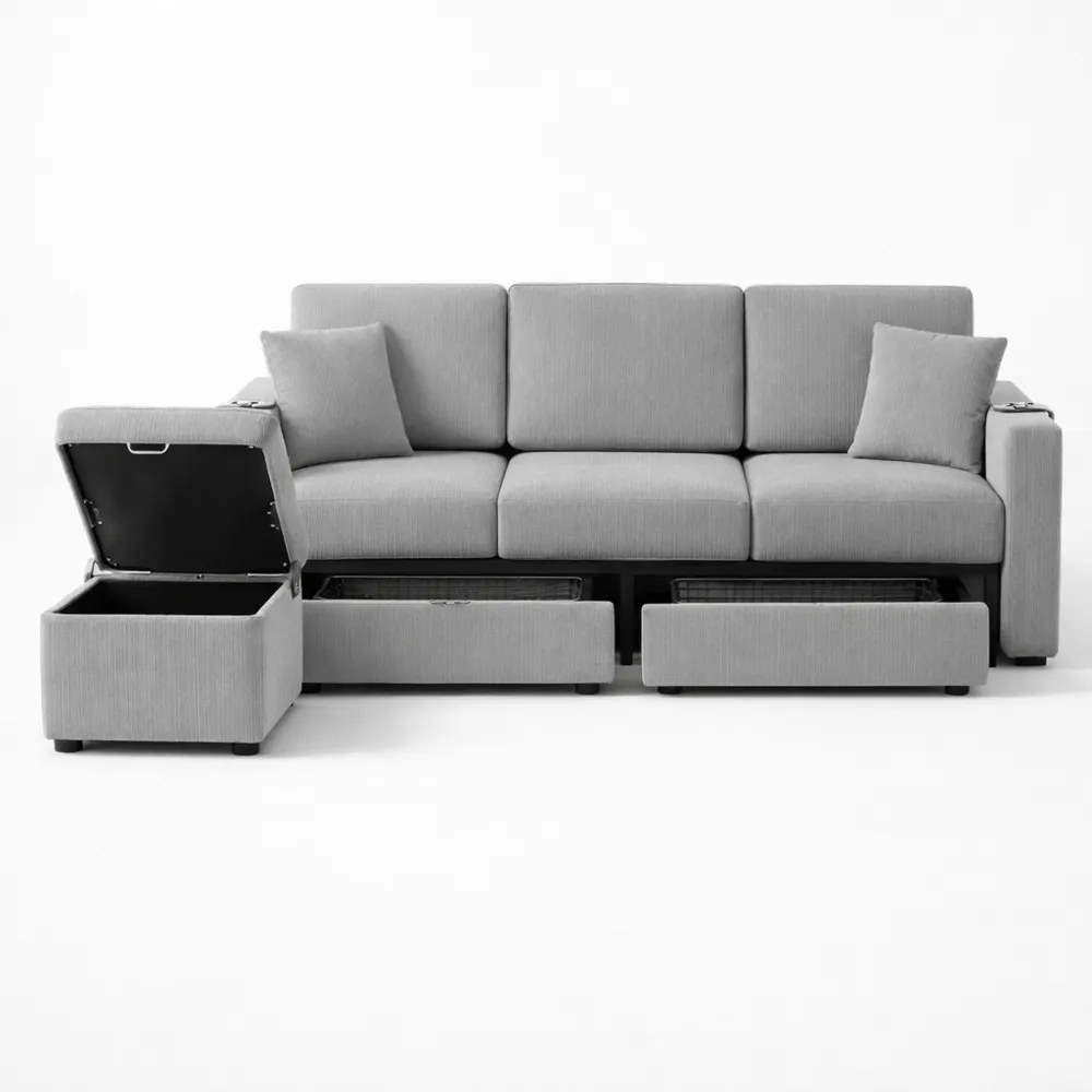 Canapé d'angle 3 places avec tiroirs et rangement intégré-Homecraftedco