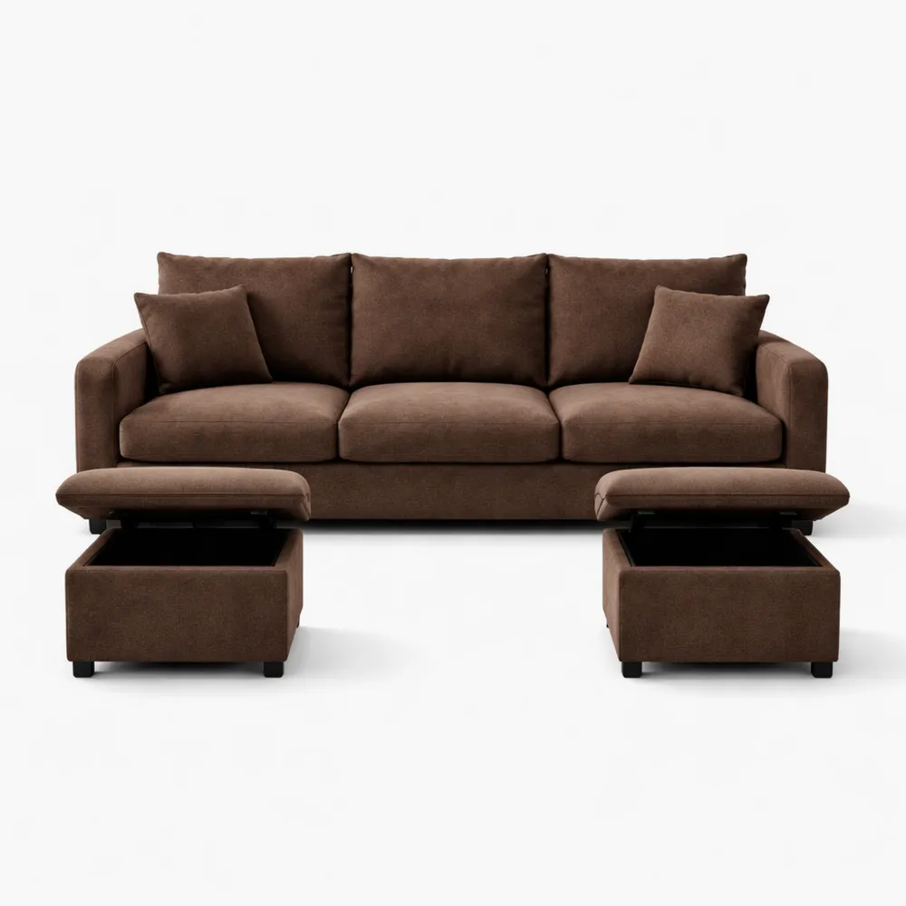 Canapé d'angle modulable en U avec poufs et rangement-Homecraftedco