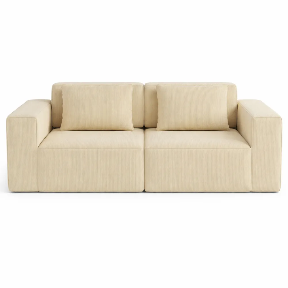 Canapé en velours côtelé beige, assise confortable, accoudoirs larges, 3 places-Homecraftedco