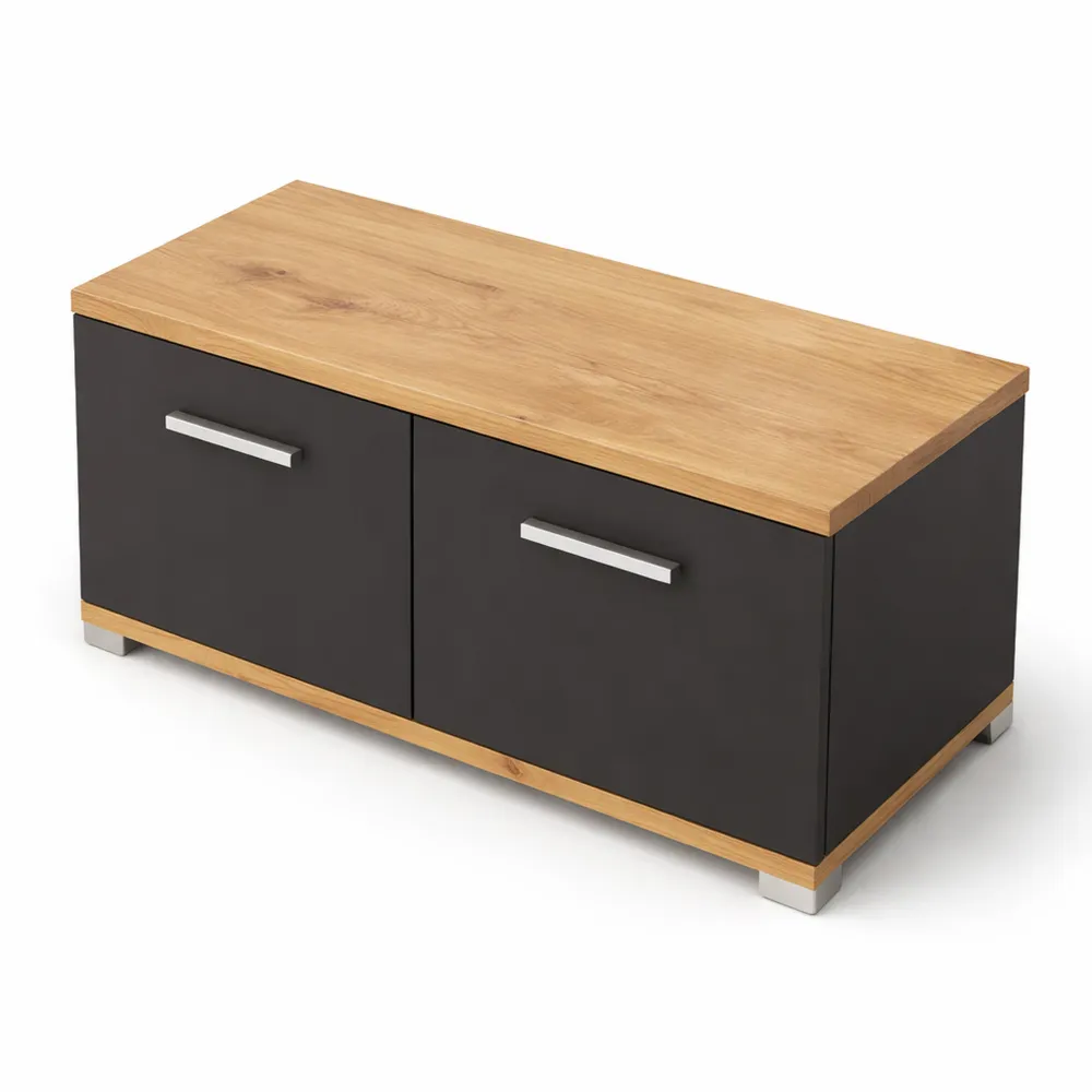 Banc de rangement à chaussures pour entrée avec portes en chêne et finition grise-Homecraftedco