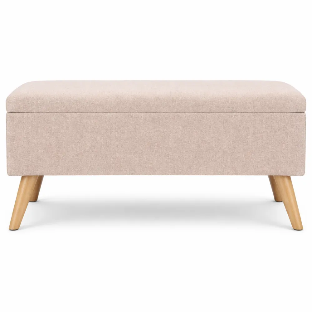 Banc de rangement en tissu avec pieds en bois, beige, 39,5 x 79,5 x 39 cm-Homecraftedco