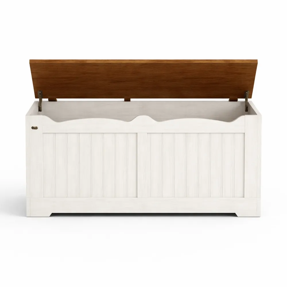 Banc de rangement multifonctionnel pour entrée ou chambre, blanc et marron-Homecraftedco