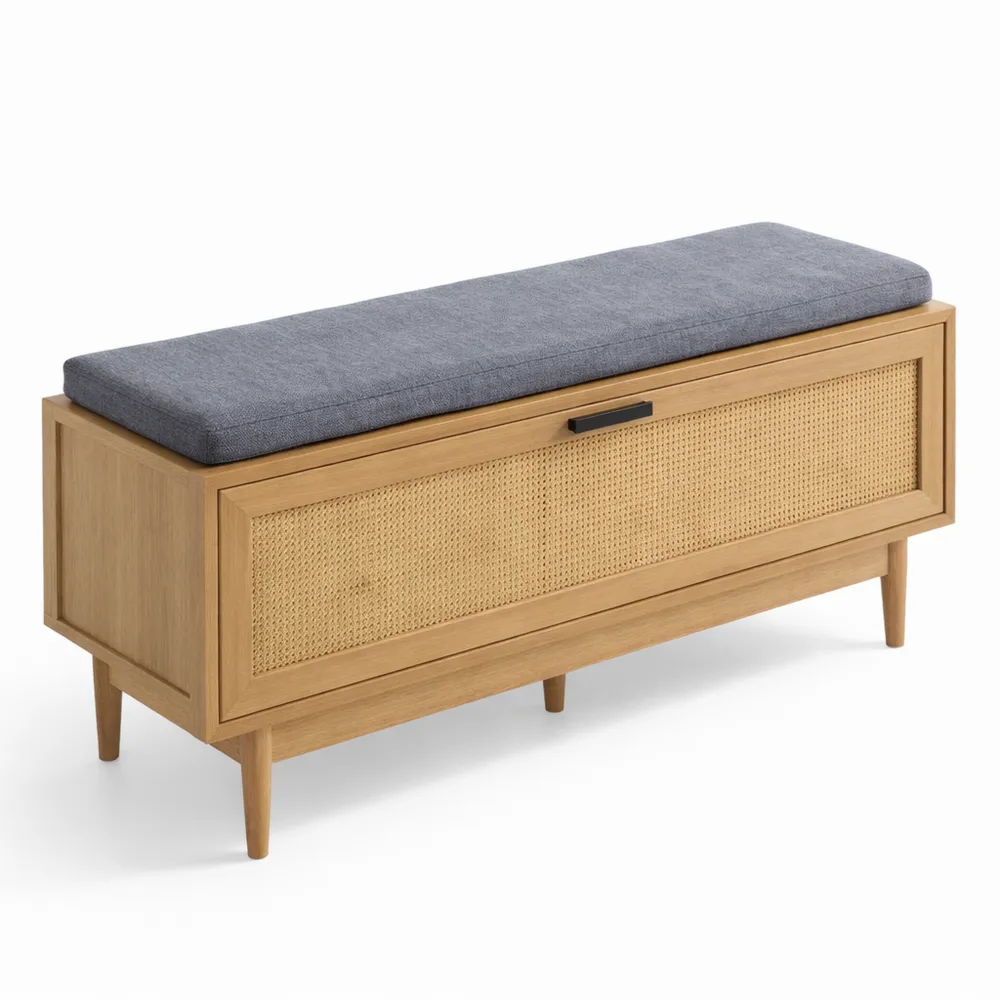 Banc à chaussures en rotin cannage 100 cm-Homecraftedco
