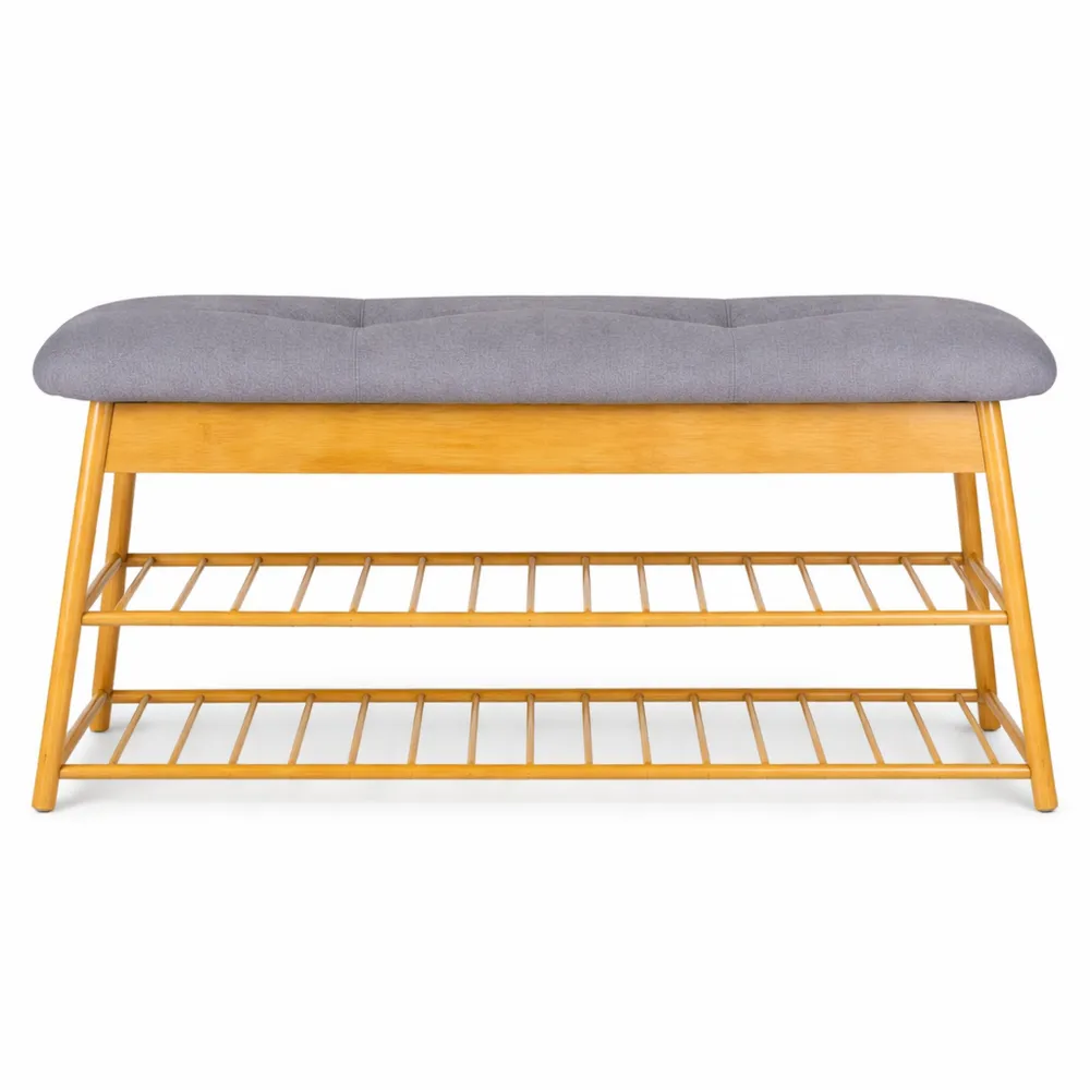 Banc de Rangement pour Chaussures en Bambou à 2 Niveaux avec Siège Pliable-Homecraftedco