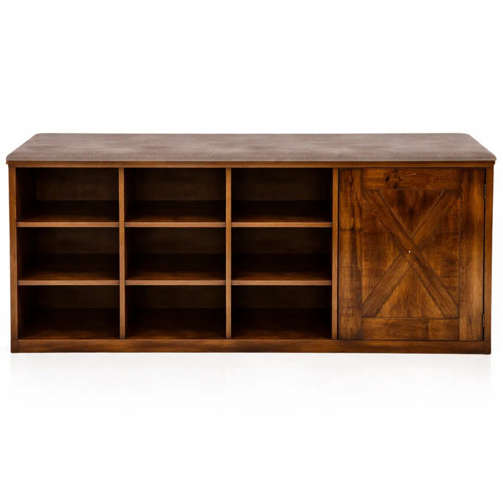 Étagère à Chaussures d'Entrée avec Coussin et Compartiments-Homecraftedco