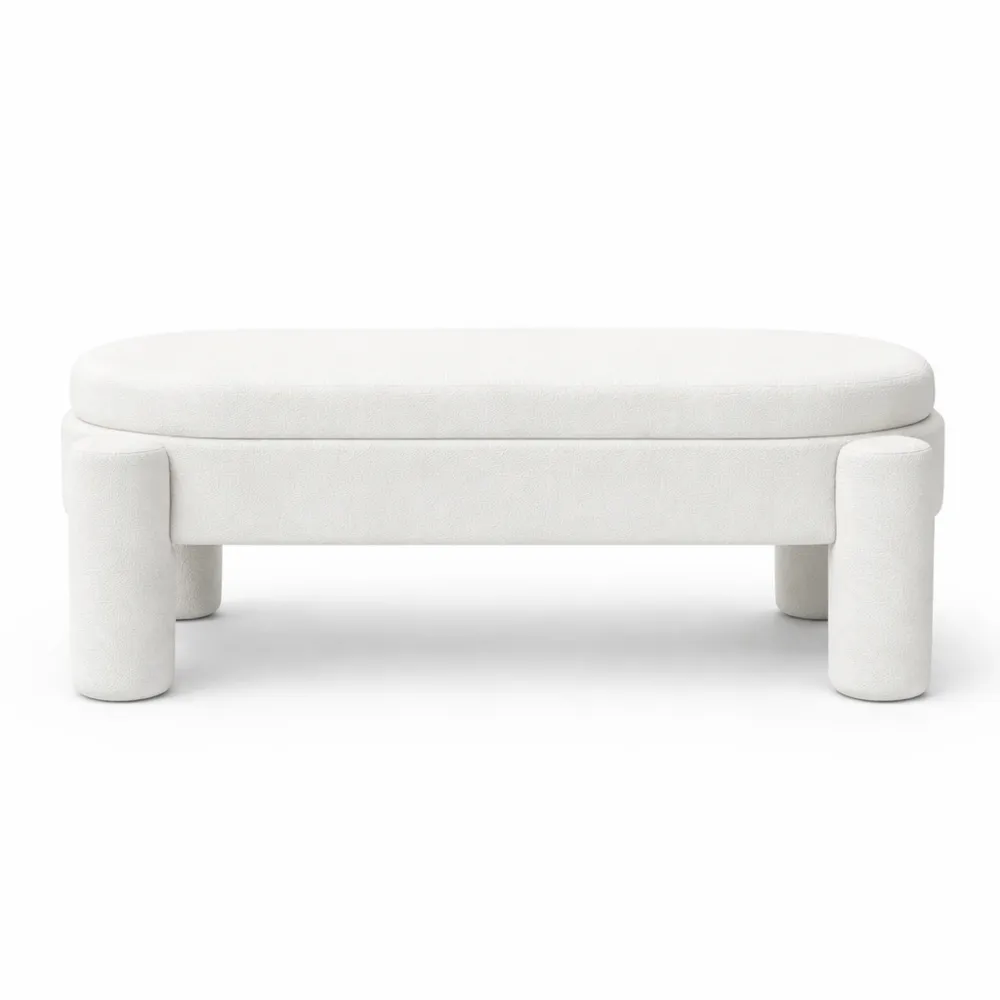 Banquette de Rangement en Tissu Polaire, Blanche, pour Salon ou Entrée-Homecraftedco