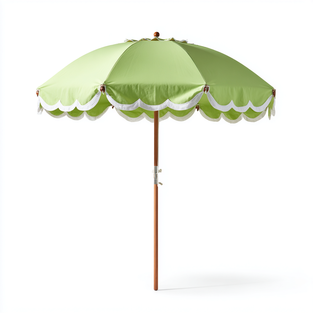 Gartenschirm-Holz-Polyester-200x220 cm-Hellgrün-Weiß-Klassisches Design mit Volant für Garten-Craftgoshop