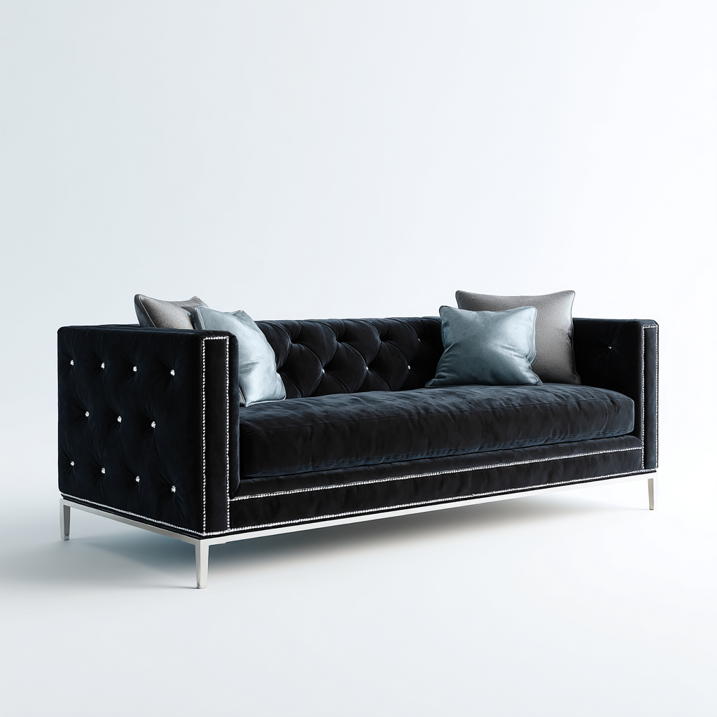 Gerades Sofa - Samt - 192x90x82 cm - Schwarz - Modernes Design-Craftgoshop