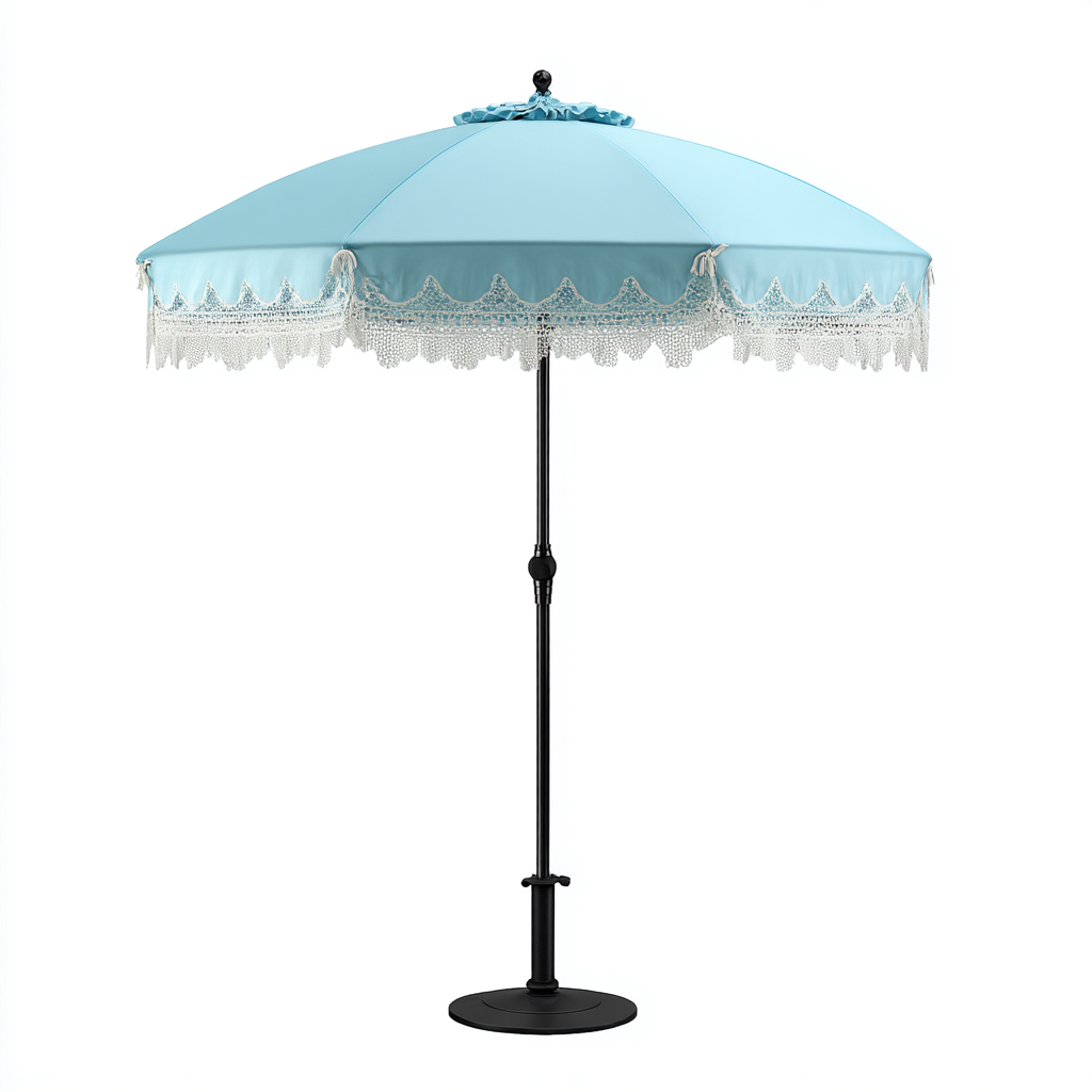 Gartenschirm-Aluminium-Polyester-280x245 cm-Hellblau-Klassisches Design mit Spitzenvolant für Garten-Craftgoshop