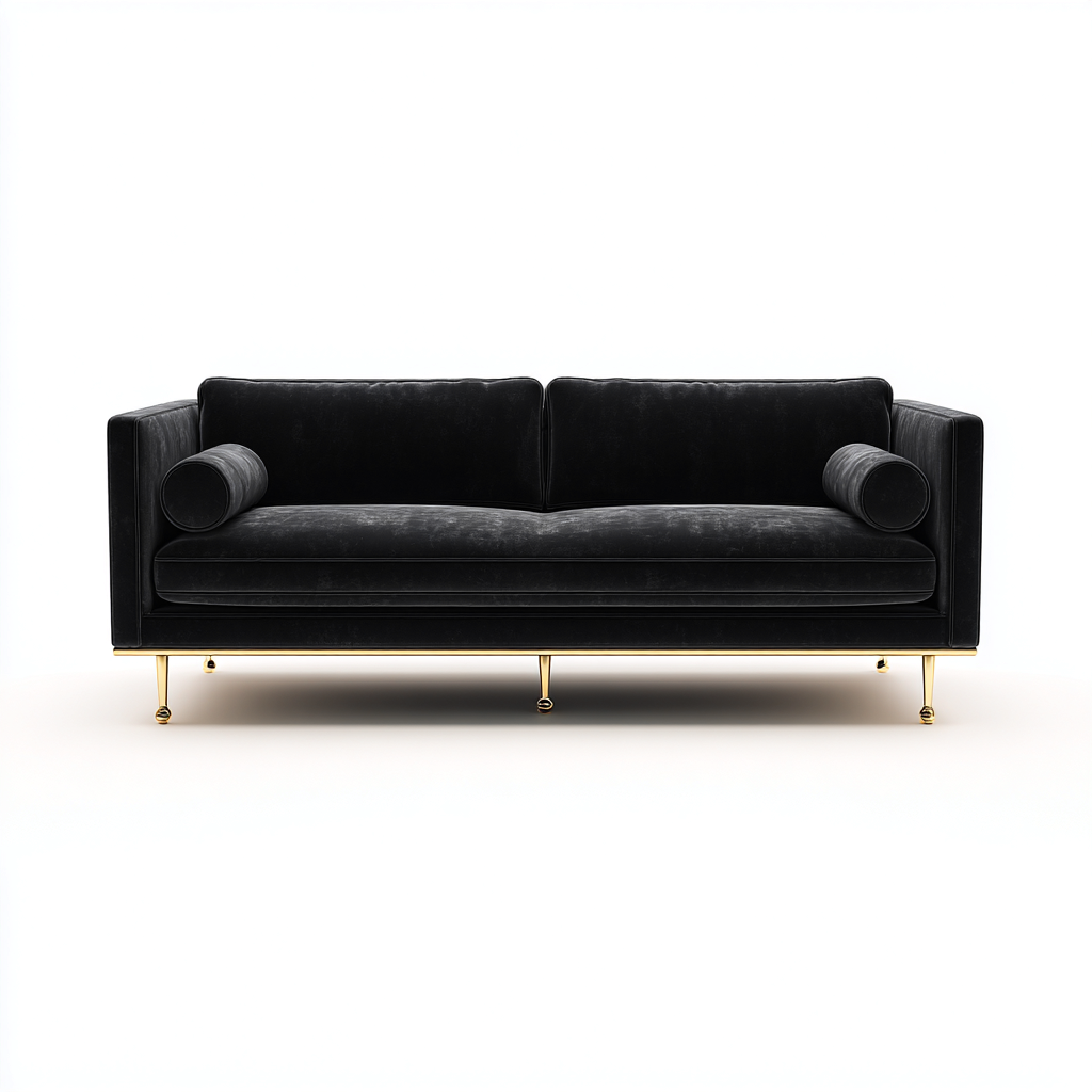 Gerades Sofa - Samt - 190x88x82 cm - Schwarz - Modernes Design-Craftgoshop