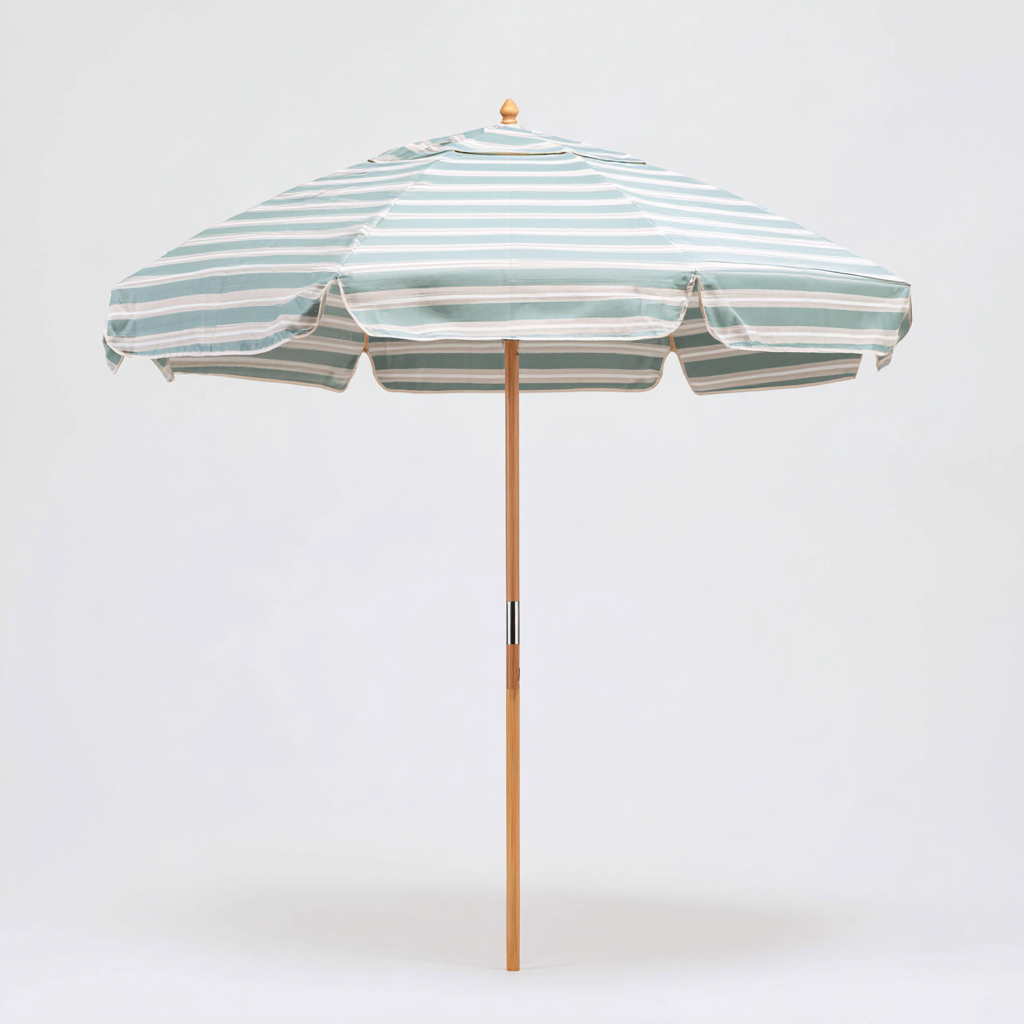 Gartenschirm-Holz-Polyester-190x215 cm-Grün-Weiß Gestreift-Klassisches Streifendesign für Garten-Craftgoshop
