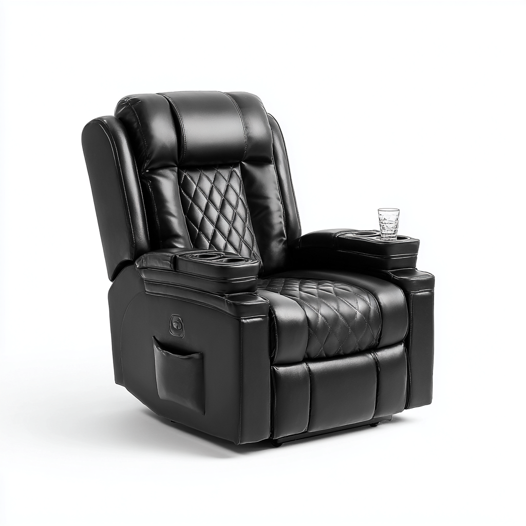 Liegesessel - Echtes Leder - 95x90x105 cm - Schwarz - Komfortstil-Craftgoshop